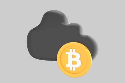 Visualização: Conceito de conexão de criptomoeda bitcoin em nuvem