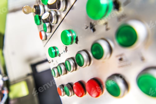 Preview: Industrial Control Panel with Green and Red Buttons