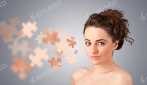 Preview: Pretty Young Girl With Skin Puzzle Illustration On Gradient Background