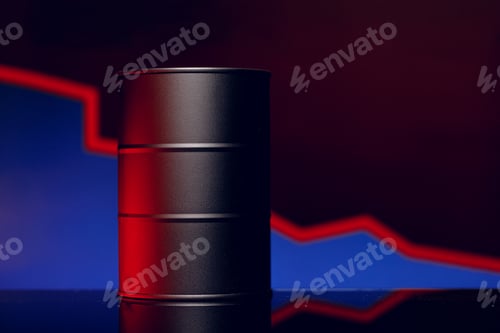 Preview: Oil prices fall concept. Oil barrel against decline chart