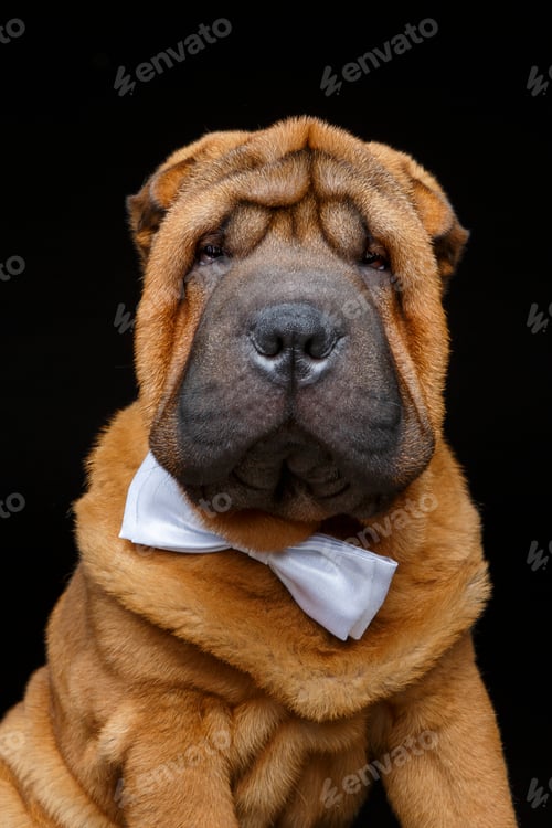 Preview: shar pei puppy with white bow tie