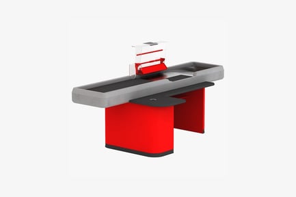 Bureau d'accueil avec comptoir et tabourets intégrés