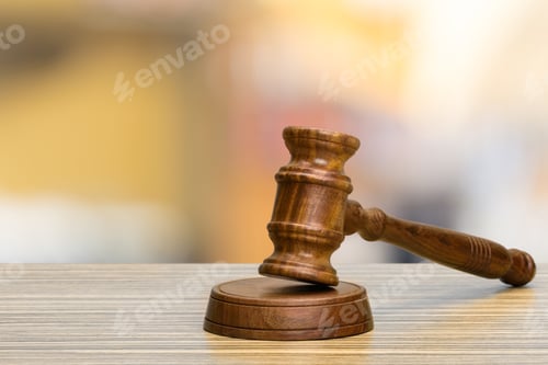 Preview: Judge's gavel on light background, front view. Law concept