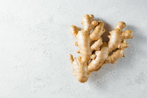 Preview: Fresh ginger root on white textured background