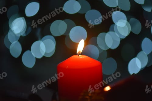 Preview: Glowing Red Candle Flame with Bokeh Background