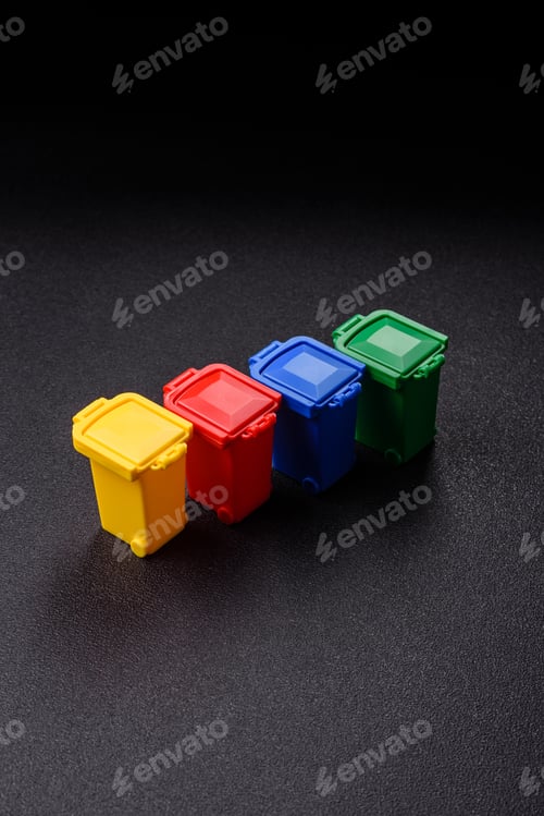 Preview: Bins for trash or garbage, selective and recycling waste disposal. Bins for trash or waste