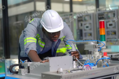 Preview: Portrait of industrial technician installing and maintenance electrical mechanical systems