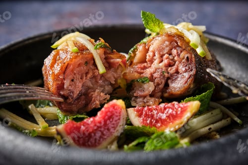 Preview: Delicious dish with pig trotter and vegetables on plate