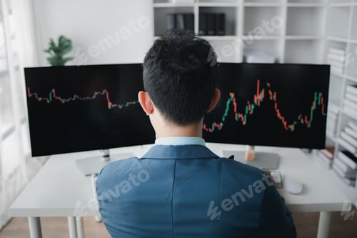 Preview: Stock investor, business man is trading stocks for profit, stock market oscillating graph screen, in