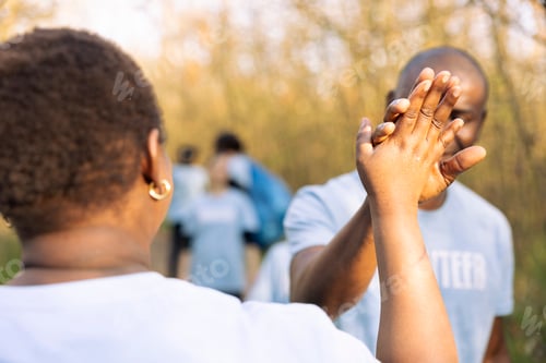 Preview: Team of environmentalists doing high five after a job well done