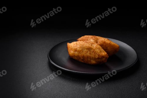 Preview: Delicious baked potato cutlet stuffed with chicken and vegetables, spices and salt