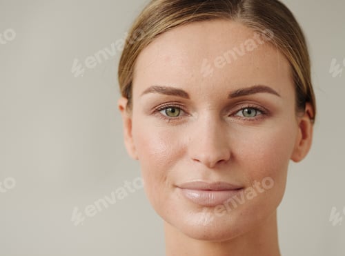 Preview: Woman natural beauty casual lifestyle portrait beautiful face. Closeup view.