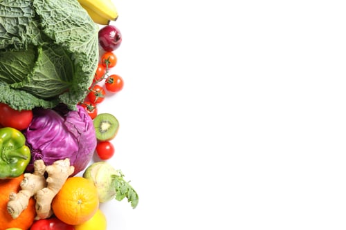Preview: Composition with fresh vegetables and fruits isolated on white background
