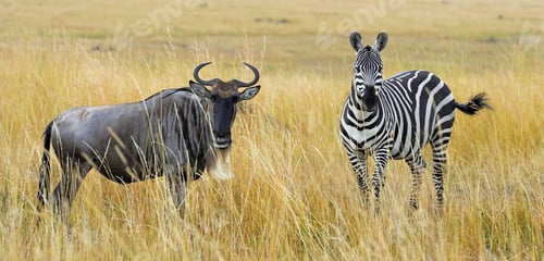 Preview: Zebra and wildebeest on grassland in Africa