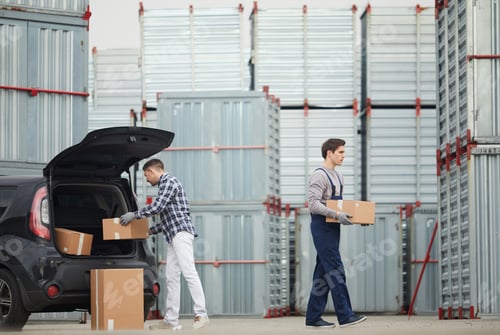 Preview: Carrying boxes from car to container