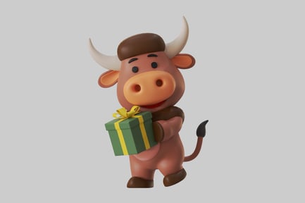 Preview: Festive cartoon bull holding gift