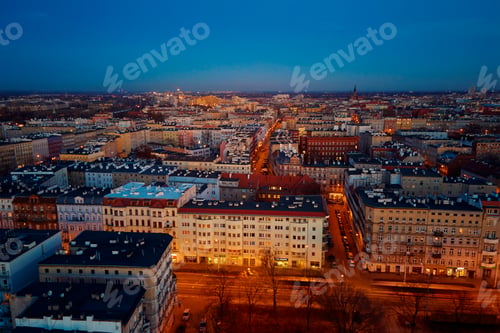 Preview: Wroclaw city at night, aerial view