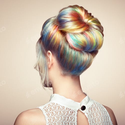 Preview: Stylish Woman with Colorful Hair and Modern Updo