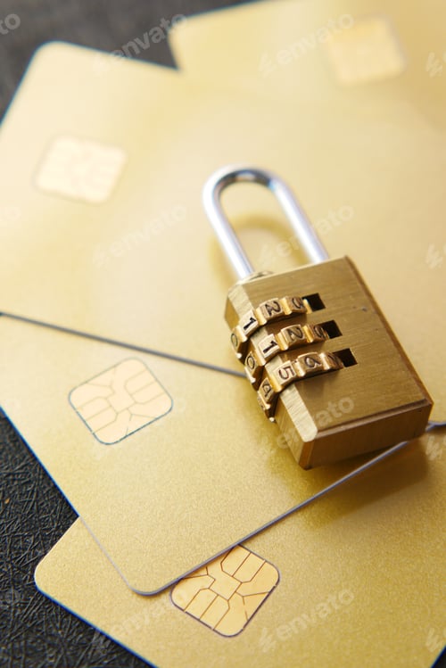 Preview: padlock on credit card, Internet data privacy information security concept