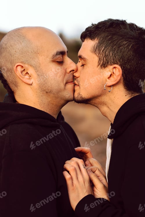 Preview: Men hugging and kissing n forest