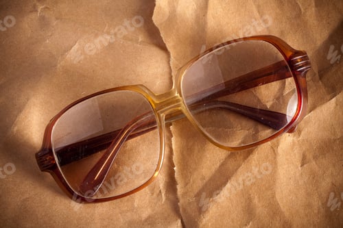 Preview: Vintage Eyeglasses on Brown Paper Background Still Life