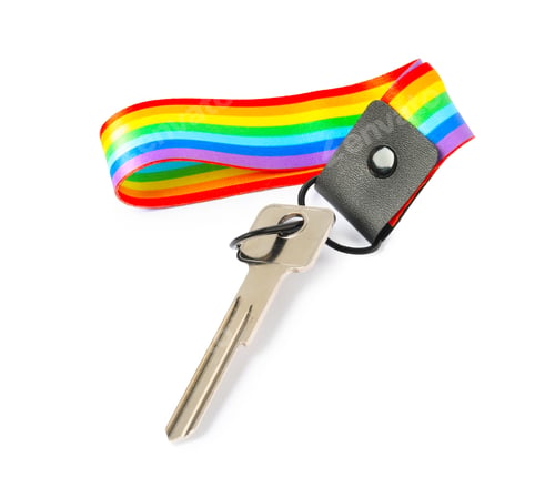Preview: Key with keychain in LGBT colors on white background
