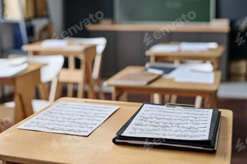 Preview: Sheet Music On Desk In Classroom