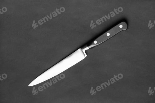 Preview: Large kitchen knife on a black background top view