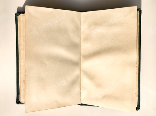Preview: Empty open book, old vintage, weathered, yellow, yellowish, blank
