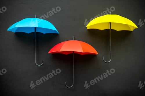 Preview: Bright Umbrellas on a Dark Background Create Abstract