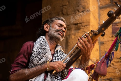 Preview: Street musician playing music instrument