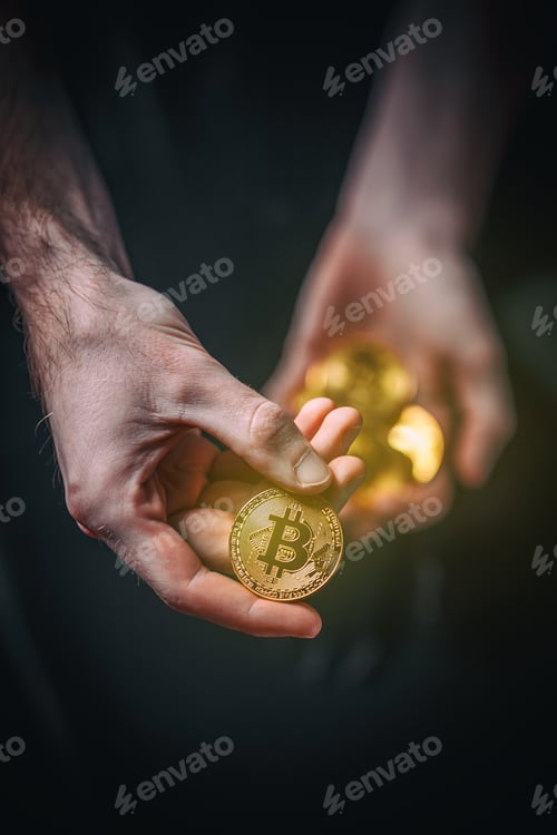 Preview: Man holding Bitcoin.