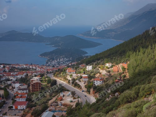 Preview: Harbour of city Kas or Kash in Turkey and Greek island Kastelorizo