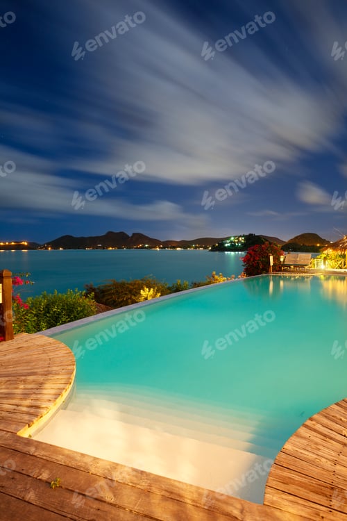 Preview: Pool And Caribbean Sea At Night, Antigua