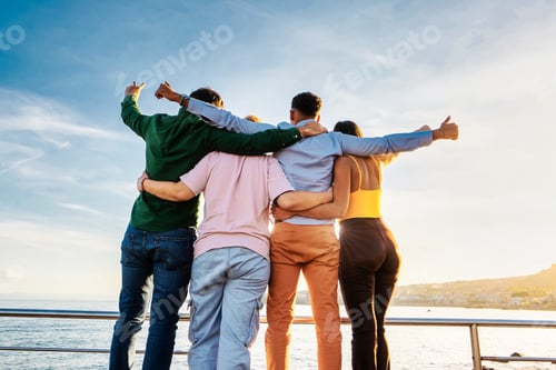 Preview: Diverse Friends Embracing at Sunset