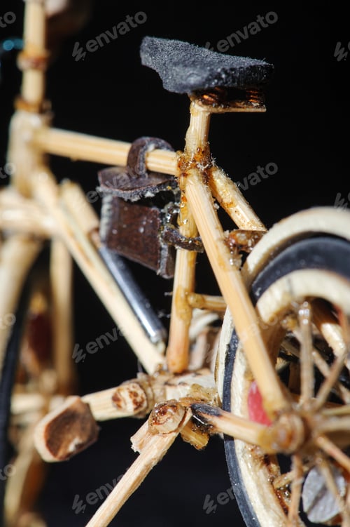 Preview: Miniature handicraft detail shot of wooden bicycle
