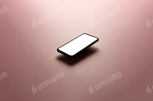 Preview: A minimalistic mock up flat image design with a floating mobile phone with copy space