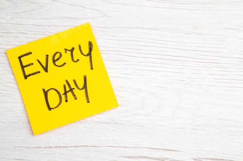 Preview: top view every day note on white background work color business job motivation drawing school