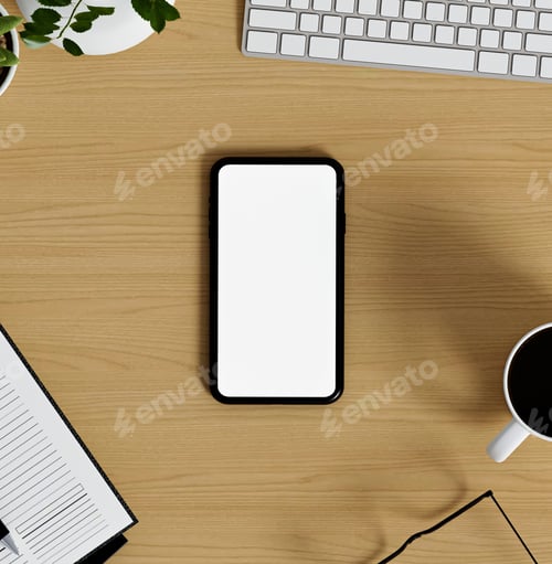 Preview: Contemporary Workspace with Central Smartphone Display 3D Render