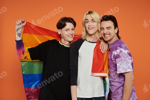 Preview: Rainbow pride: three friends celebrate with a colorful pose