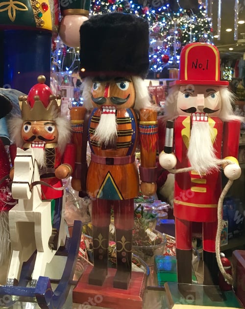Preview: Colorful wood cracker Christmas decorations set up for the holidays