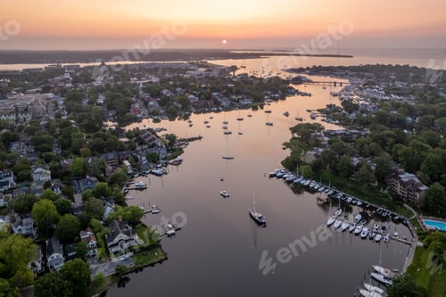 Preview: Aerial view of Chesapeake Bay of Annapolis, Maryland at sunrise