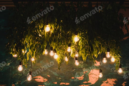 Preview: Table setting at the wedding reception. Floral compositions with beautiful flowers and greenery, can