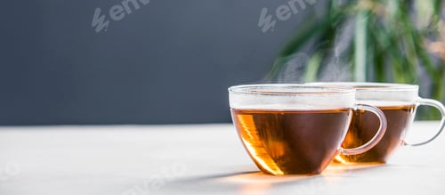 Preview: Tea composition on concrete background - space for text