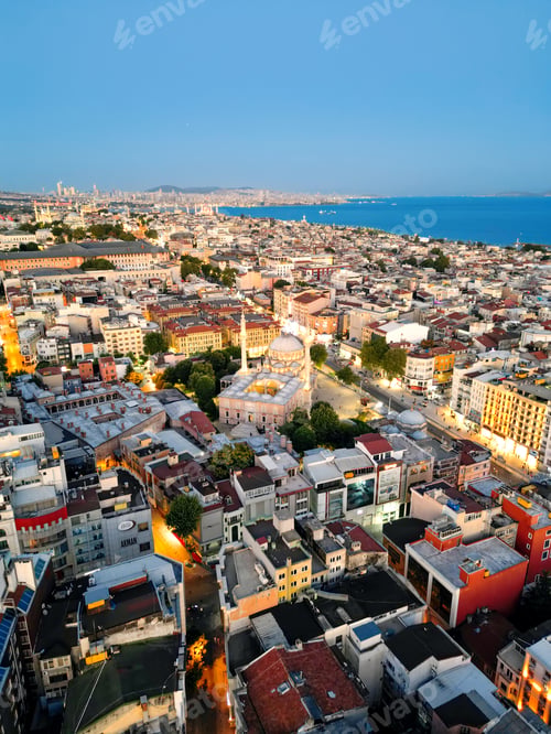 Preview: Aerial drone view of Istanbul at sunset, Turkey