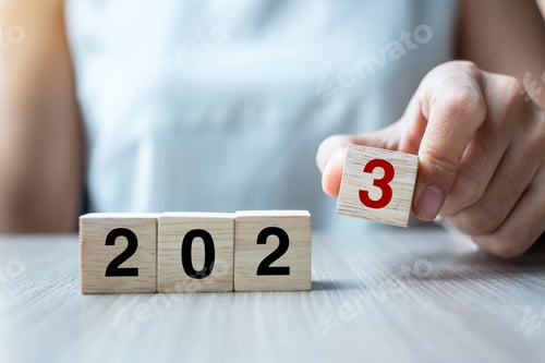 Preview: block 2023 text on table.