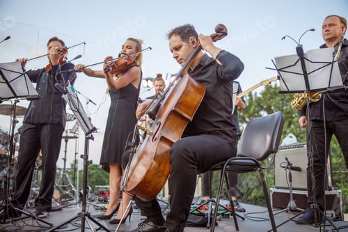 Preview: Musical ensemble playing classical music on outdoor stage