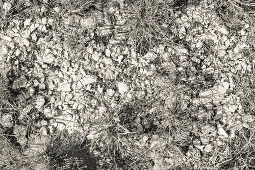 Preview: Beige Color Crushed Plaster Stone Closeup On The Earth Among A Grass For Abstract Natural