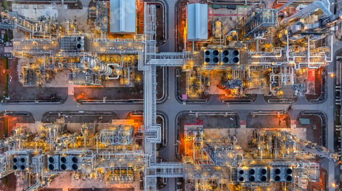 Preview: Aerial view oil and gas refinery plant at night, Top view oil and gas refinery, Oil and gas refinery