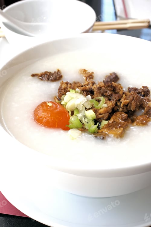 Preview: Close Up of Congee with Meat and Egg